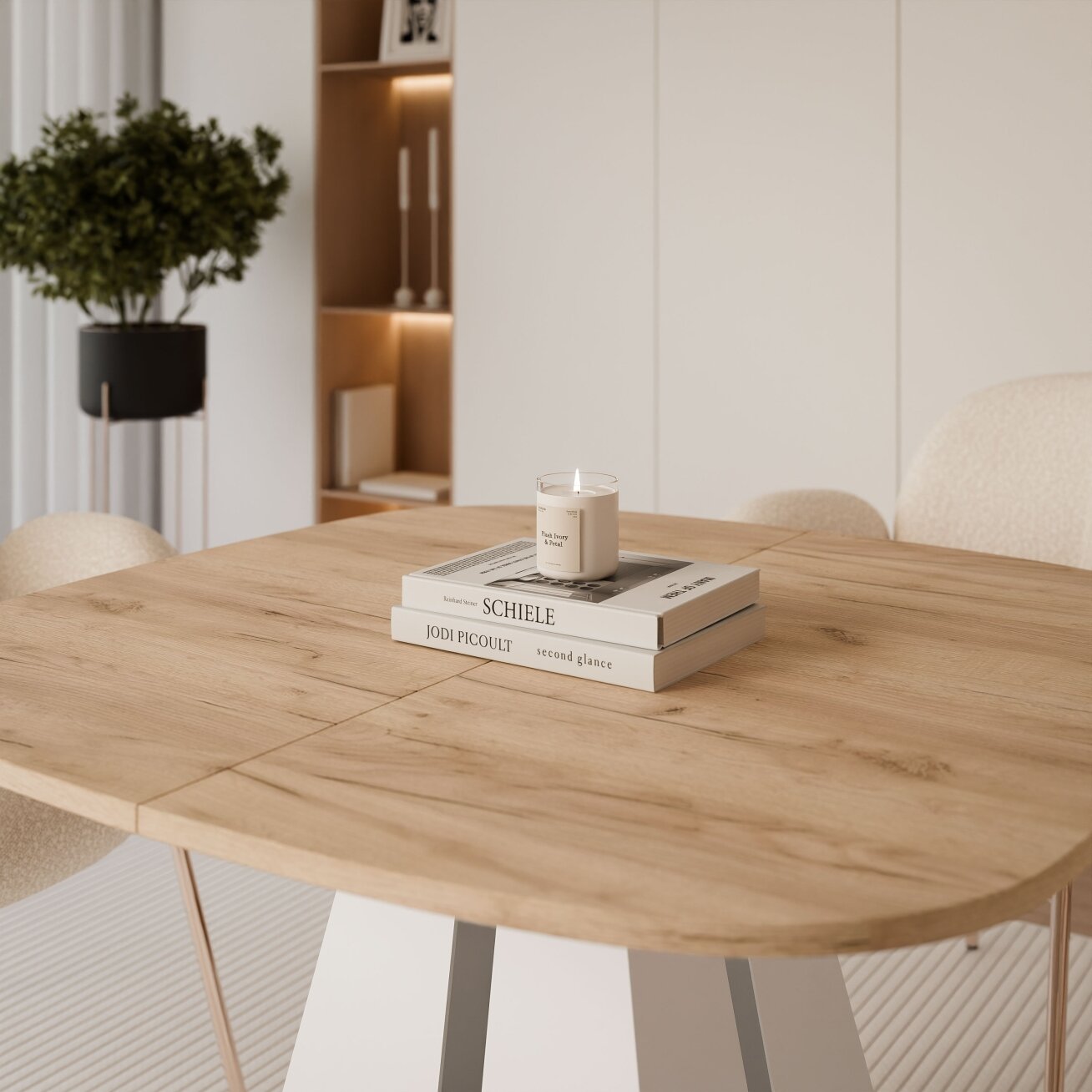 Modernus ovalus išskleidžiamas stalas ZELO Spalvos: Balta / kraft auksinis ąžuolas, Plotis: 100 cm 3 Modernus ovalus išskleidžiamas stalas ZELO Spalvos: Balta / kraft auksinis ąžuolas, Plotis: 100 cm 3