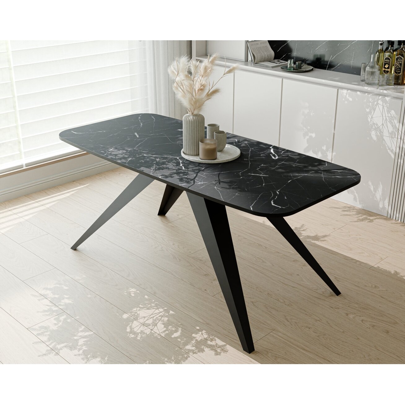 Modernus išskleidžiamas stalas FENTO su metalinėmis kojomis Spalvos: Juoda / grigia pietra, Plotis: 180 cm 3 Modernus išskleidžiamas stalas FENTO su metalinėmis kojomis Spalvos: Juoda / grigia pietra, Plotis: 180 cm 3