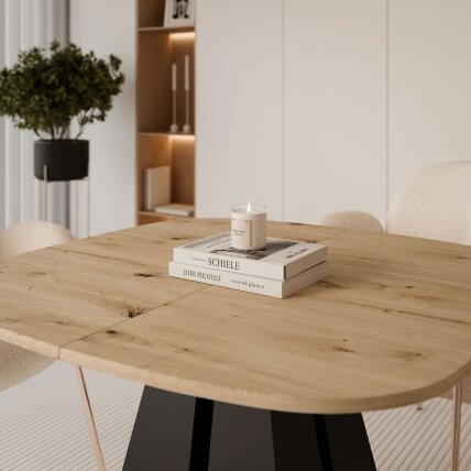 Modernus ovalus išskleidžiamas stalas ZELO Spalvos: Juoda / ąžuolas artisan, Plotis: 120 cm 3