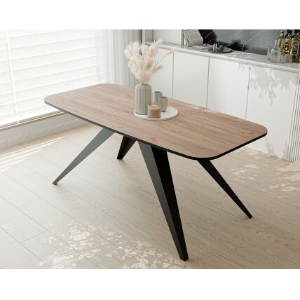 Modernus išskleidžiamas stalas FENTO su metalinėmis kojomis Plotis: 160 cm, Spalvos: Juoda / auksinis kraft ąžuolas 3