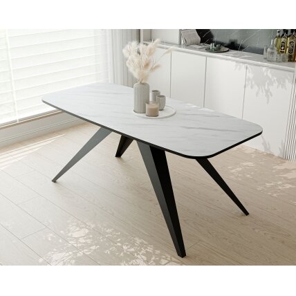Modernus išskleidžiamas stalas FENTO su metalinėmis kojomis Spalvos: Juoda / marmuras bianco, Plotis: 160 cm 3