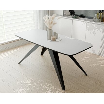 Modernus išskleidžiamas stalas FENTO su metalinėmis kojomis Spalvos: Juoda / arktinė balta, Plotis: 160 cm 3 Modernus išskleidžiamas stalas FENTO su metalinėmis kojomis Spalvos: Juoda / arktinė balta, Plotis: 160 cm 3