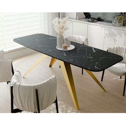 Modernus išskleidžiamas stalas FENTO su metalinėmis kojomis Spalvos: Auksinė / grigia pietra, Plotis: 180 cm Modernus išskleidžiamas stalas FENTO su metalinėmis kojomis Spalvos: Auksinė / grigia pietra, Plotis: 180 cm