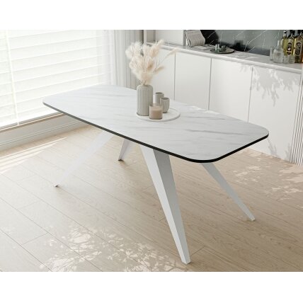 Modernus išskleidžiamas stalas FENTO su metalinėmis kojomis Spalvos: Balta / marmuras bianco, Plotis: 180 cm 3 Modernus išskleidžiamas stalas FENTO su metalinėmis kojomis Spalvos: Balta / marmuras bianco, Plotis: 180 cm 3