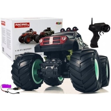 Nuotoliniu būdu valdomas visureigis pikapas Bigfoot 1:18 2.4G juodai-žalias
