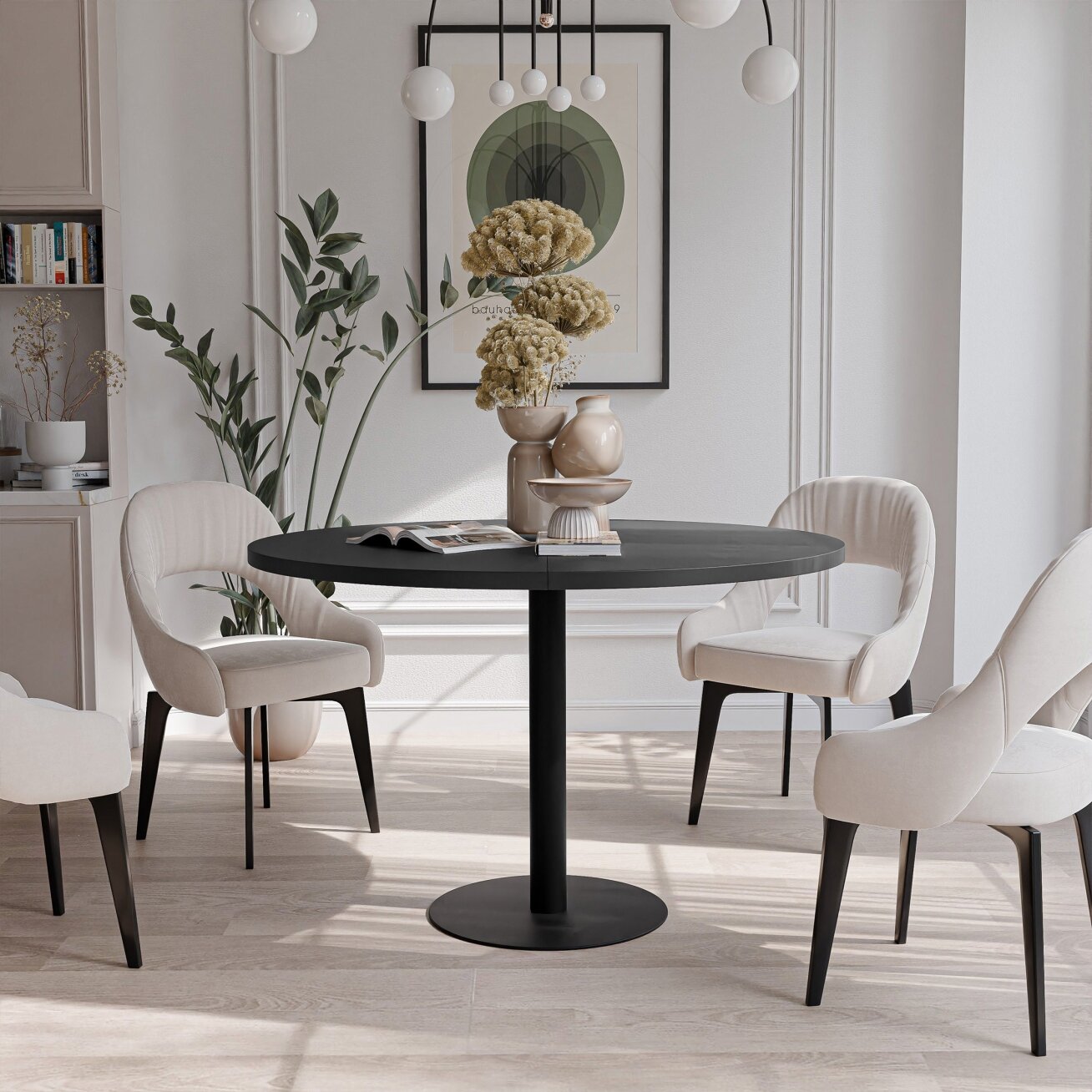 Apvalus išskleidžiamas stalas BORTA 100 cm ant metalinio pagrindo Spalvos: Juoda / juodas molet