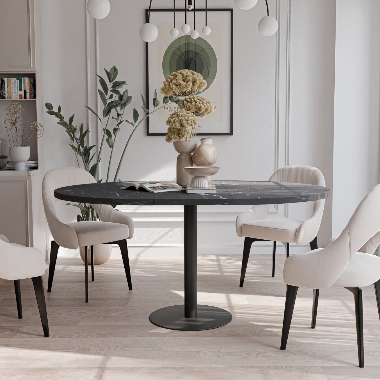 Apvalus išskleidžiamas stalas BORTA 100 cm ant metalinio pagrindo Spalvos: Juoda / grigia pietra 1 Apvalus išskleidžiamas stalas BORTA 100 cm ant metalinio pagrindo Spalvos: Juoda / grigia pietra 1
