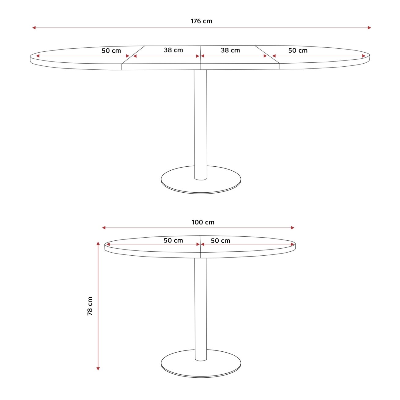 Apvalus išskleidžiamas stalas BORTA 100 cm ant metalinio pagrindo Spalvos: Juoda / grigia pietra 4