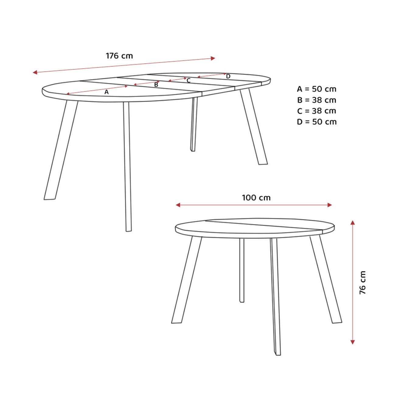 Apvalus išskleidžiamas stalas MONDE 100 cm ant metalinių kojų Spalvos: Juoda / marmuras bianco 4