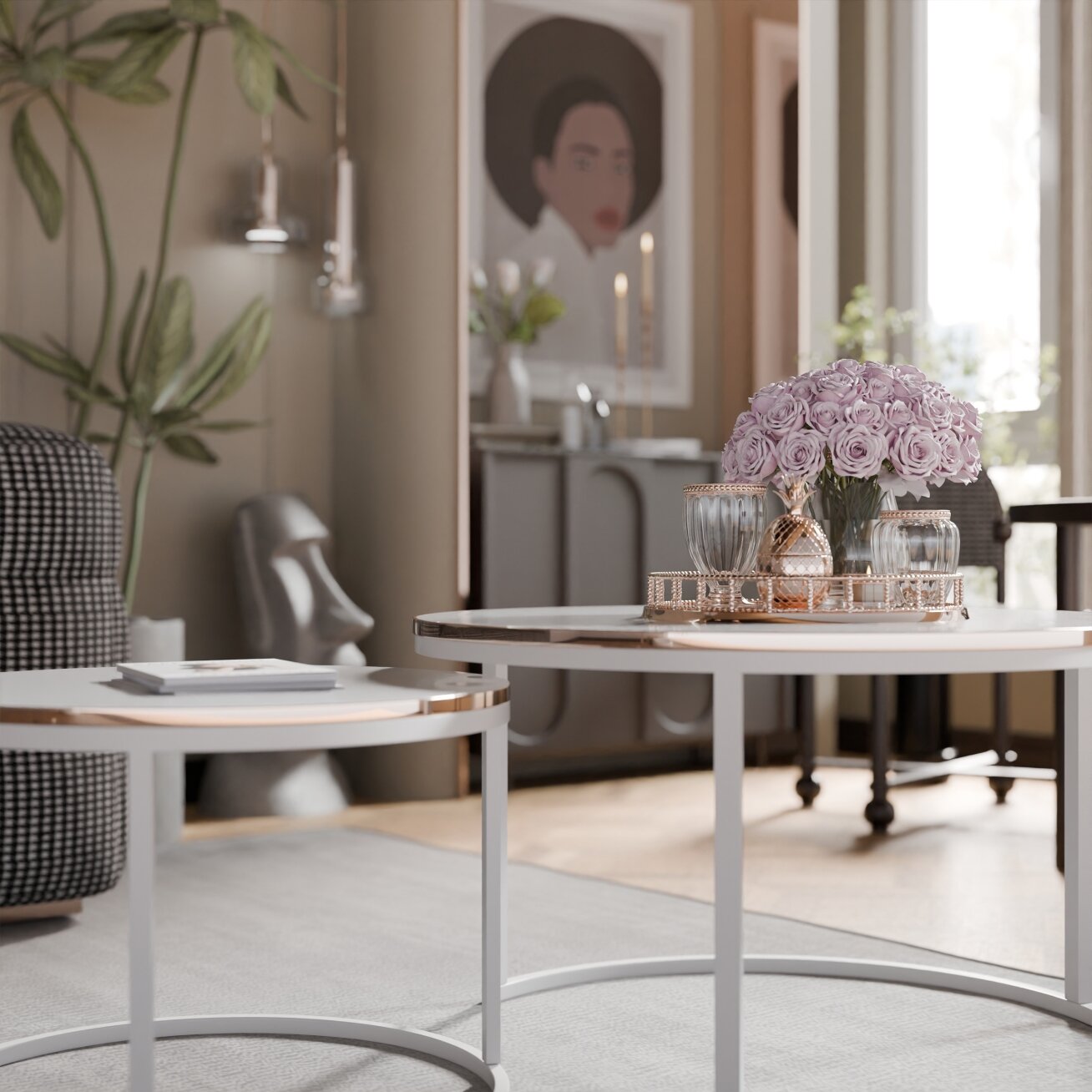 Apvalus kavos staliukas LAVO 2in1 su auksiniu apvadu, baltas blizgus Spalvos: Balta / balta blizgi, staliukų dydis: 80 cm ir 60 cm 4 Apvalus kavos staliukas LAVO 2in1 su auksiniu apvadu, baltas blizgus Spalvos: Balta / balta blizgi, staliukų dydis: 80 cm ir 60 cm 4