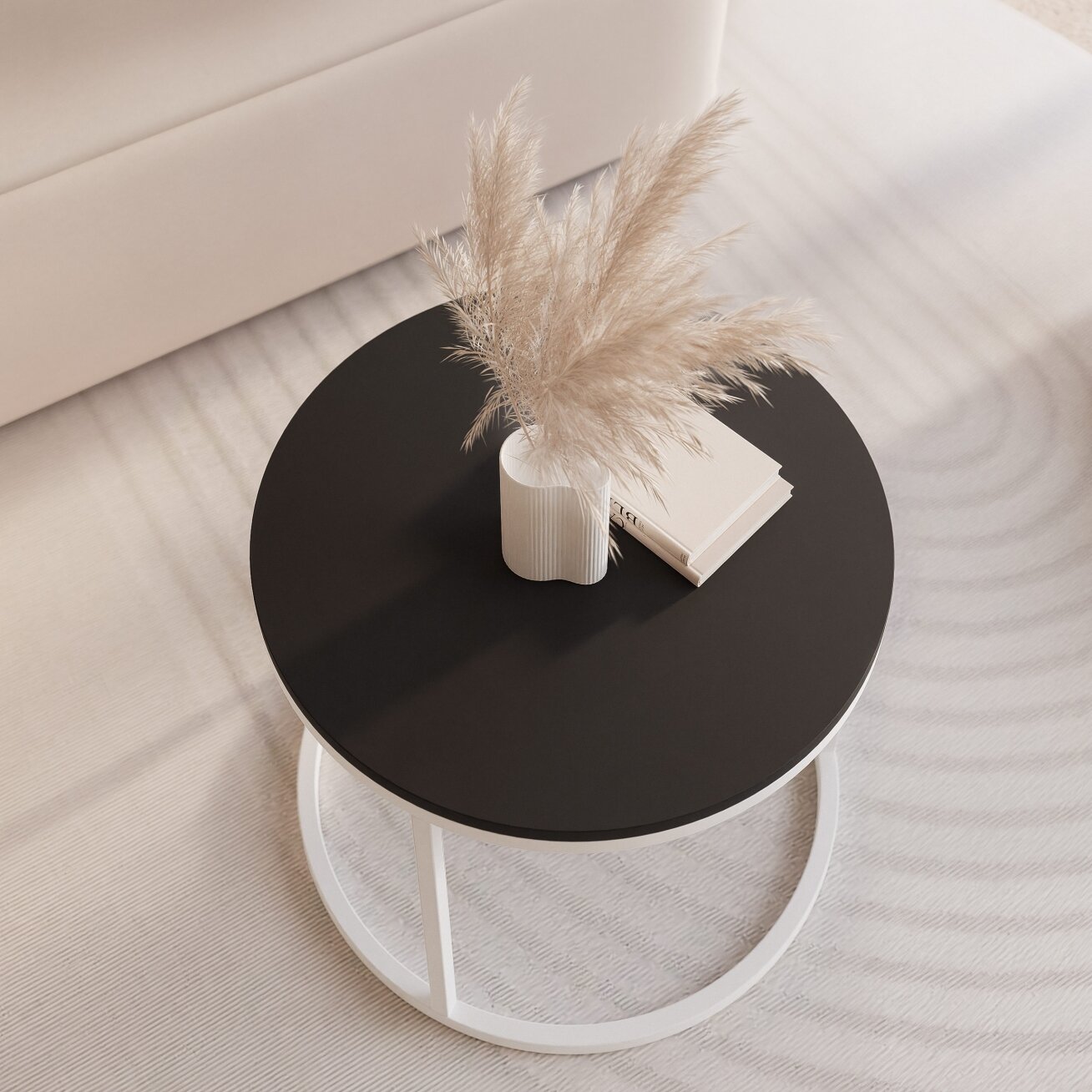 Apvalus kavos staliukas LAVO 50 cm ant baltos metalinės bazės Spalvos: Balta / juoda mat 4