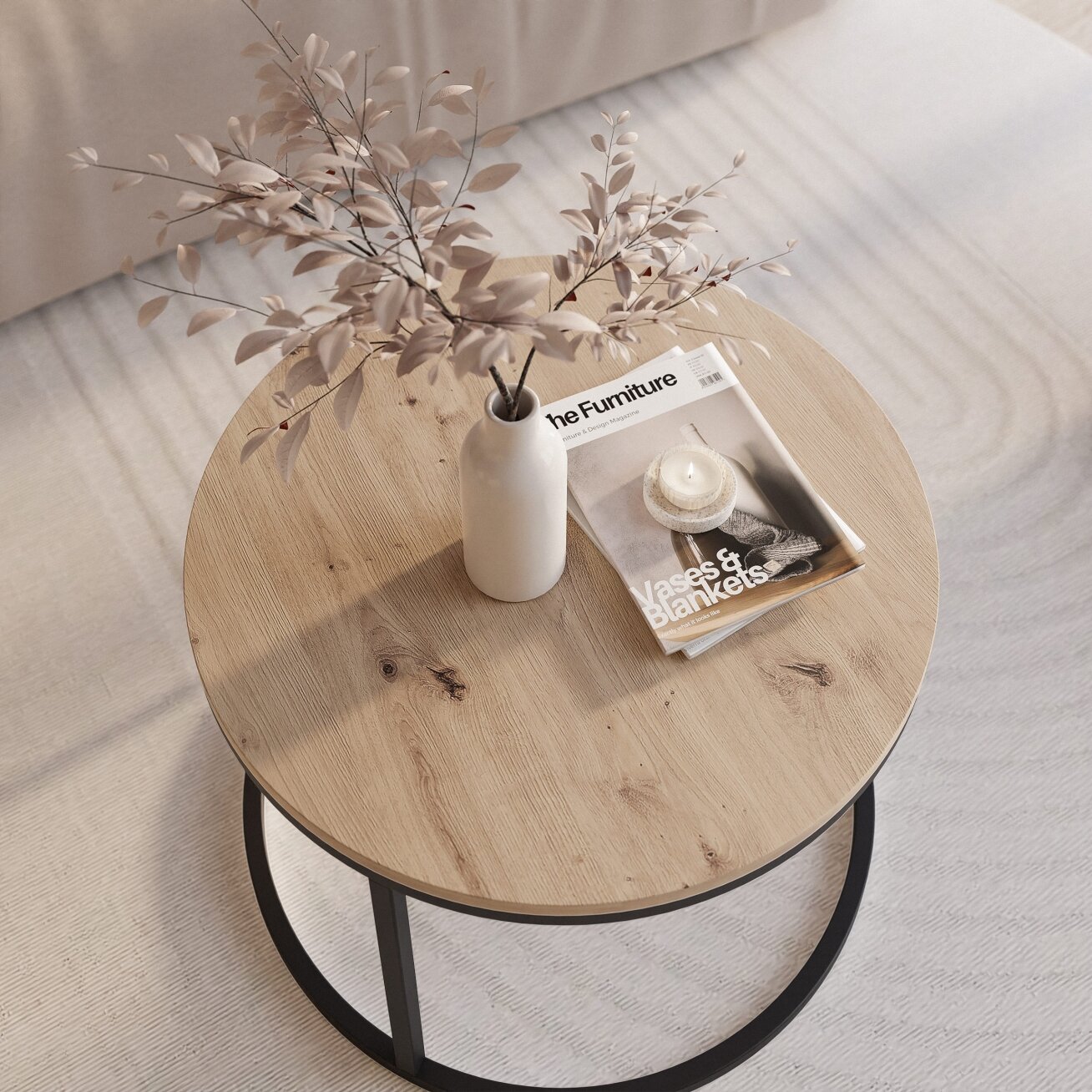 Apvalus kavos staliukas LAVO 60 cm ant juodo pagrindo Spalvos: Juoda / ąžuolas artisan 4