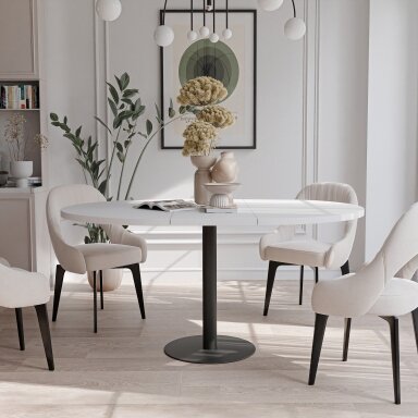Apvalus išskleidžiamas stalas BORTA 100 cm ant metalinio pagrindo Spalvos: Juoda / arktinė balta