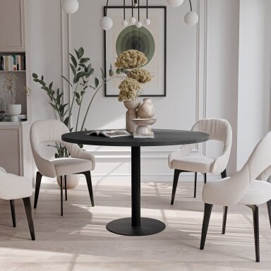 Apvalus išskleidžiamas stalas BORTA 100 cm ant metalinio pagrindo Spalvos: Juoda / juodas molet