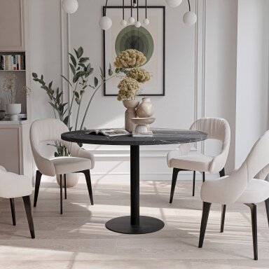 Apvalus išskleidžiamas stalas BORTA 100 cm ant metalinio pagrindo Spalvos: Juoda / grigia pietra
