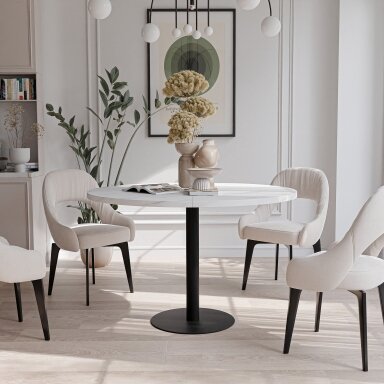 Apvalus išskleidžiamas stalas BORTA 100 cm ant metalinio pagrindo Spalvos: Juoda / bianco marmuras