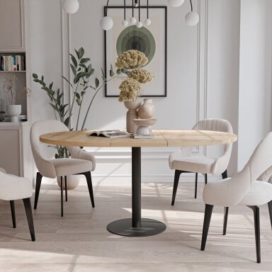 Apvalus išskleidžiamas stalas BORTA 100 cm ant metalinio pagrindo Spalvos: Juoda / artisan ąžuolas