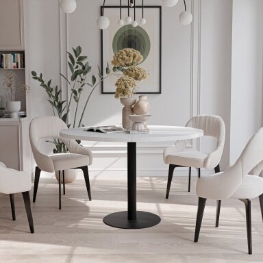 Apvalus išskleidžiamas stalas BORTA 100 cm ant metalinio pagrindo Spalvos: Juoda / arktinė balta
