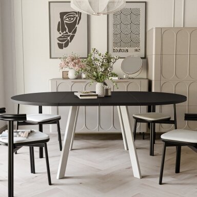 Apvalus išskleidžiamas stalas MONDE 100 cm ant metalinių kojų Spalvos: balta / juoda molet