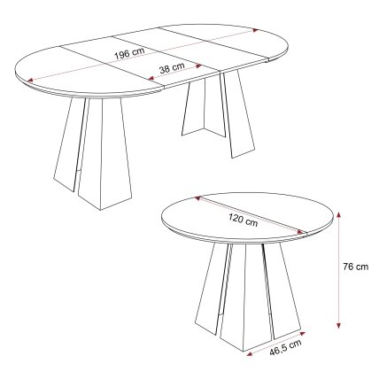 Apvalus išskleidžiamas valgomojo stalas FORTE Spalvos: Juoda / juodas molet, Skersmuo: ø 120 cm 4 Apvalus išskleidžiamas valgomojo stalas FORTE Spalvos: Juoda / juodas molet, Skersmuo: ø 120 cm 4