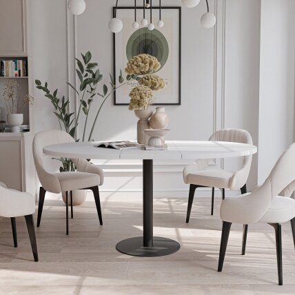 Apvalus išskleidžiamas stalas BORTA 100 cm ant metalinio pagrindo Spalvos: Juoda / arktinė balta