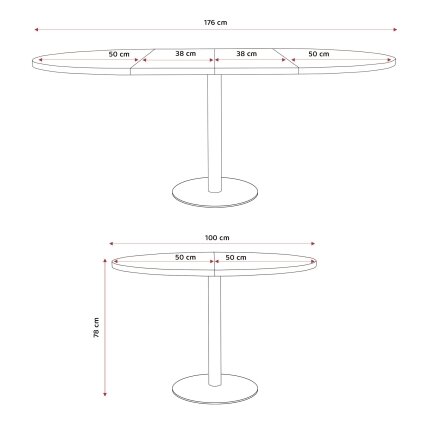 Apvalus išskleidžiamas stalas BORTA 100 cm ant metalinio pagrindo Spalvos: Juoda / juodas molet 4 Apvalus išskleidžiamas stalas BORTA 100 cm ant metalinio pagrindo Spalvos: Juoda / juodas molet 4