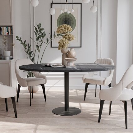 Apvalus išskleidžiamas stalas BORTA 100 cm ant metalinio pagrindo Spalvos: Juoda / grigia pietra 1