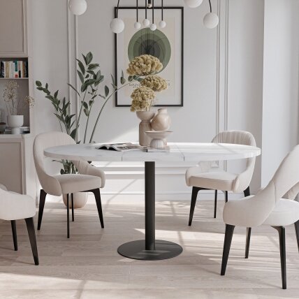 Apvalus išskleidžiamas stalas BORTA 100 cm ant metalinio pagrindo Spalvos: Juoda / bianco marmuras 1