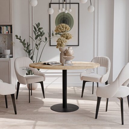 Apvalus išskleidžiamas stalas BORTA 100 cm ant metalinio pagrindo Spalvos: Juoda / artisan ąžuolas