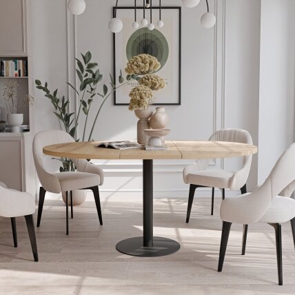 Apvalus išskleidžiamas stalas BORTA 100 cm ant metalinio pagrindo Spalvos: Juoda / artisan ąžuolas 1 Apvalus išskleidžiamas stalas BORTA 100 cm ant metalinio pagrindo Spalvos: Juoda / artisan ąžuolas 1