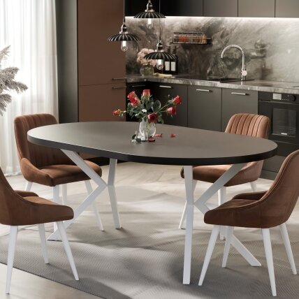 Apvalus išskleidžiamas stalas MILTON ant metalinių kojų Spalvos: baltas / juodas molet, Skersmuo: ø 90 cm 2 Apvalus išskleidžiamas stalas MILTON ant metalinių kojų Spalvos: baltas / juodas molet, Skersmuo: ø 90 cm 2