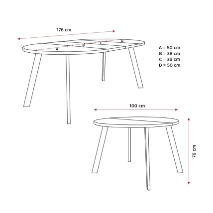 Apvalus išskleidžiamas stalas MONDE 100 cm ant metalinių kojų Spalvos: Juoda / ąžuolas lefkas 4