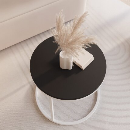 Apvalus kavos staliukas LAVO 50 cm ant baltos metalinės bazės Spalvos: Balta / juoda mat 4 Apvalus kavos staliukas LAVO 50 cm ant baltos metalinės bazės Spalvos: Balta / juoda mat 4