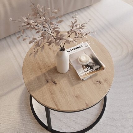 Apvalus kavos staliukas LAVO 60 cm ant juodo pagrindo Spalvos: Juoda / ąžuolas artisan 4