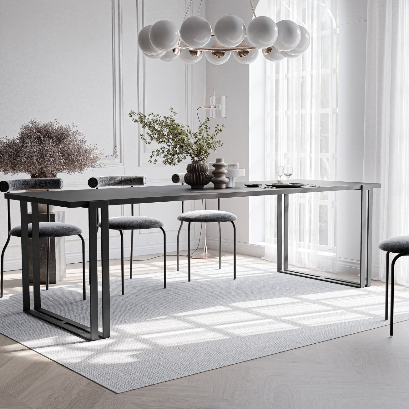Stačiakampis išskleidžiamas stalas HOLTE ant metalinio pagrindo Spalvos: Juoda / juoda molet, Plotis: 120 cm 1 Stačiakampis išskleidžiamas stalas HOLTE ant metalinio pagrindo Spalvos: Juoda / juoda molet, Plotis: 120 cm 1