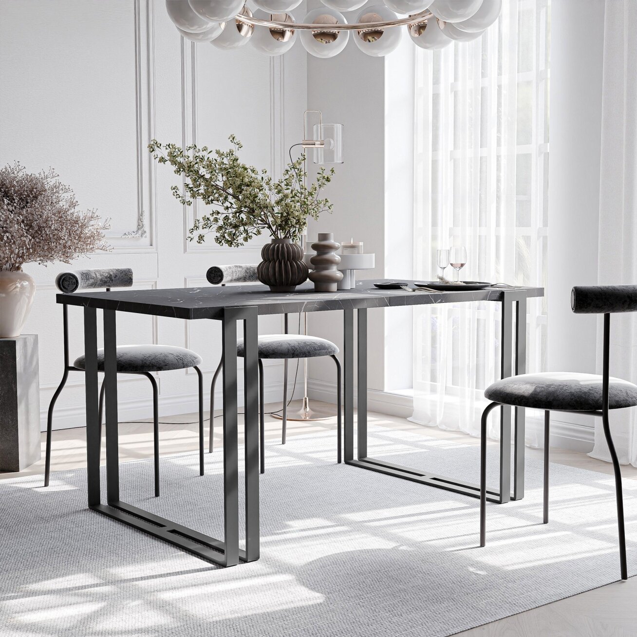 Stačiakampis išskleidžiamas stalas HOLTE ant metalinio pagrindo Spalvos: Juoda / grigia pietra, Plotis: 140 cm Stačiakampis išskleidžiamas stalas HOLTE ant metalinio pagrindo Spalvos: Juoda / grigia pietra, Plotis: 140 cm
