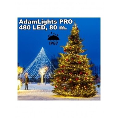 Profesionali AdamLights smulkių lempučių lauko girlianda | IP67, 480 LED, 80 m. Profesionali AdamLights smulkių lempučių lauko girlianda | IP67, 480 LED, 80 m.