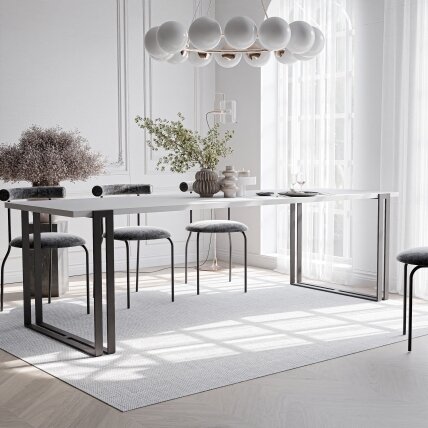 Stačiakampis išskleidžiamas stalas HOLTE ant metalinio pagrindo Spalvos: Juoda / arktinė balta, Plotis: 120 cm 1