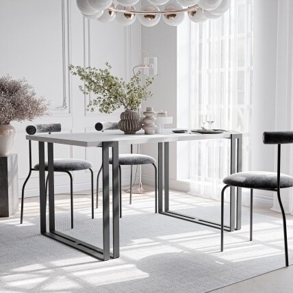 Stačiakampis išskleidžiamas stalas HOLTE ant metalinio pagrindo Spalvos: Juoda / arktinė balta, Plotis: 120 cm Stačiakampis išskleidžiamas stalas HOLTE ant metalinio pagrindo Spalvos: Juoda / arktinė balta, Plotis: 120 cm