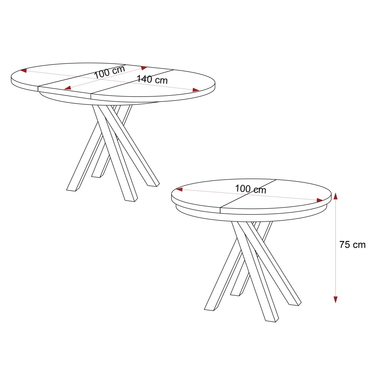 Išskleidžiamas apvalus stalas LORIEN 100-140 cm Spalvos: Juodas painflow 6 Išskleidžiamas apvalus stalas LORIEN 100-140 cm Spalvos: Juodas painflow 6