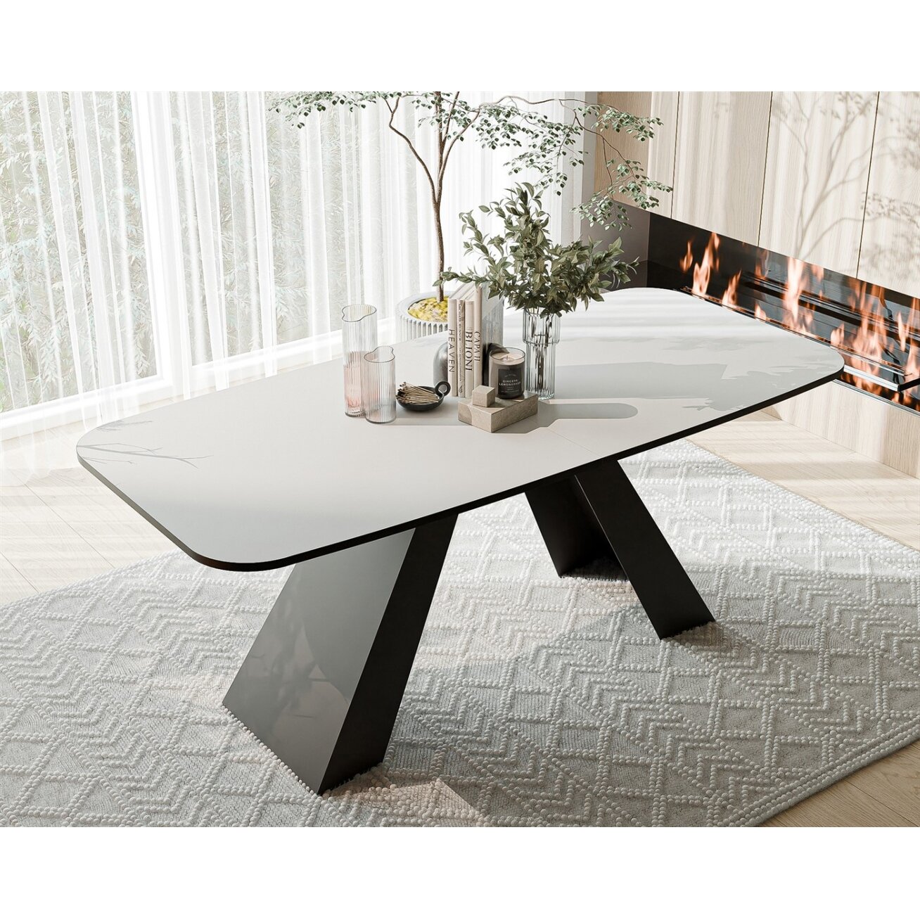 Išskleidžiamas stalas ZENITH su metalinėmis kojomis Spalvos: Juoda / arktinė balta, Plotis: 160 cm 2