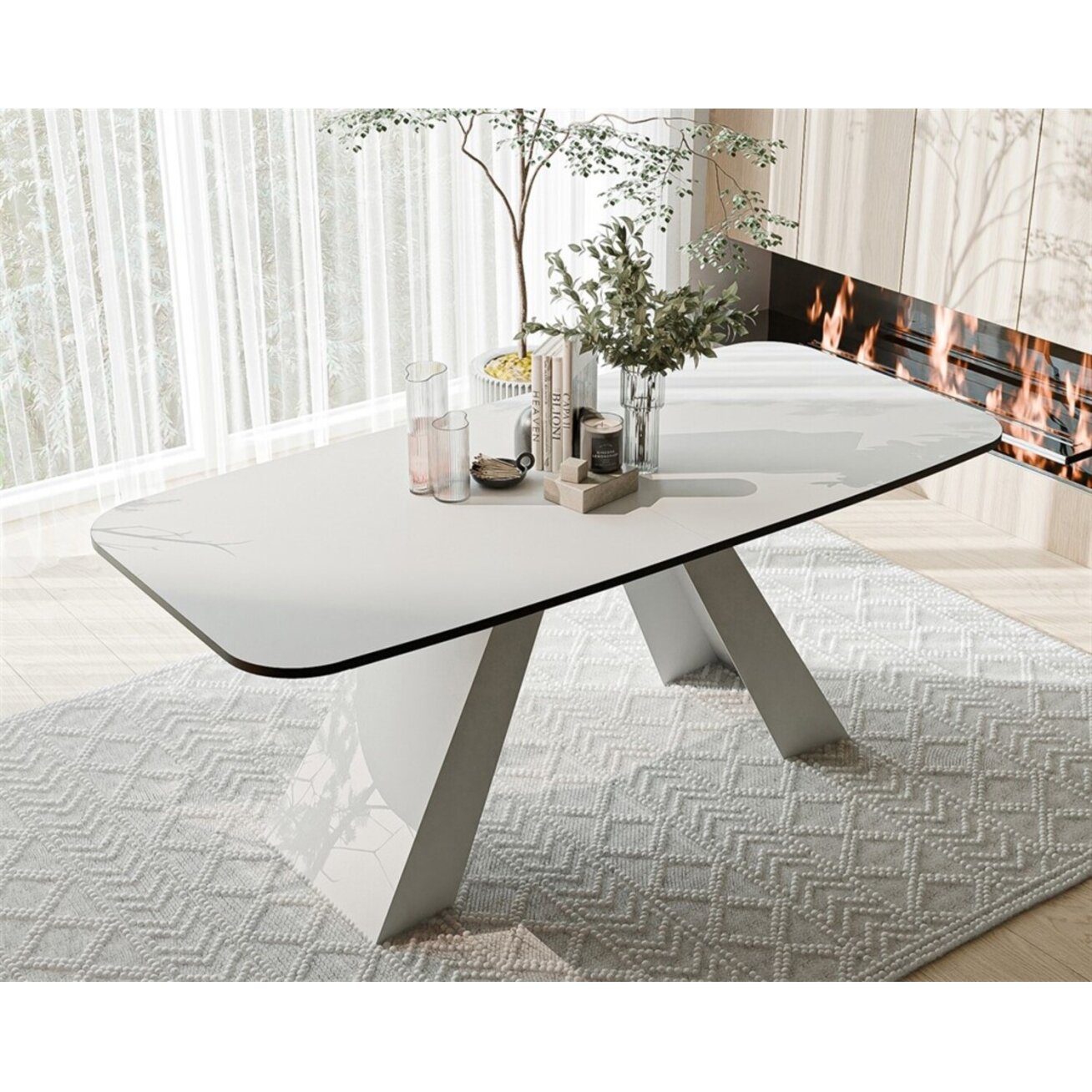 Išskleidžiamas stalas ZENITH su metalinėmis kojomis Spalvos: Balta / arktinė balta, Plotis: 180 cm 2