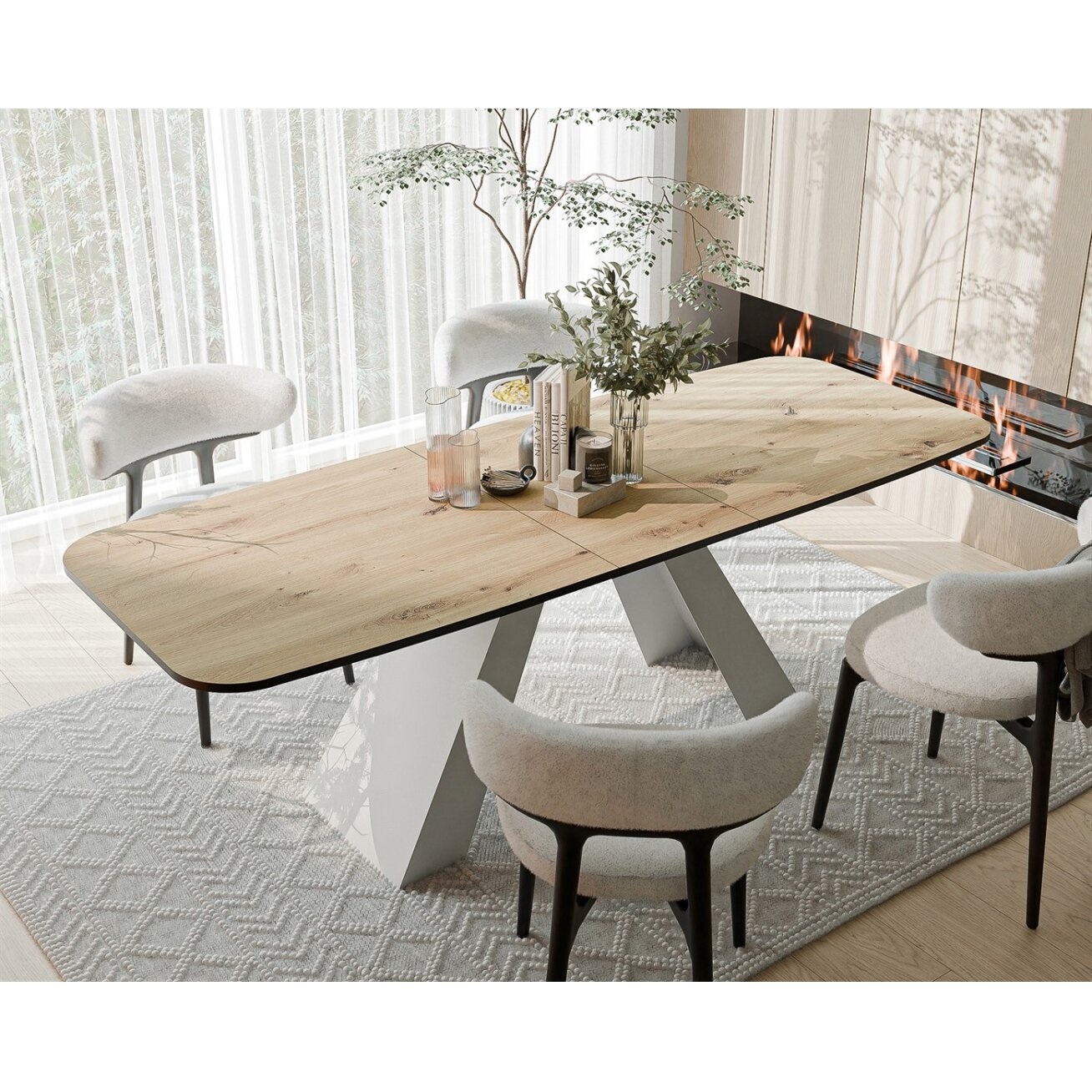 Išskleidžiamas stalas ZENITH su metalinėmis kojomis Spalvos: Balta / ąžuolas artisan, Plotis: 160 cm 1