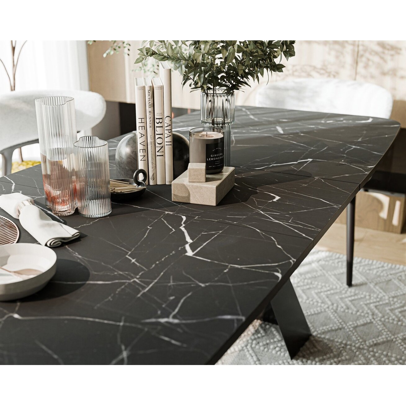 Išskleidžiamas stalas ZENITH su metalinėmis kojomis Spalvos: Juoda / grigia pietra, Plotis: 180 cm 2