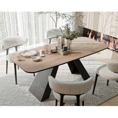 Išskleidžiamas stalas ZENITH su metalinėmis kojomis Plotis: 160 cm, Spalvos: Juoda / auksinis kraft ąžuolas