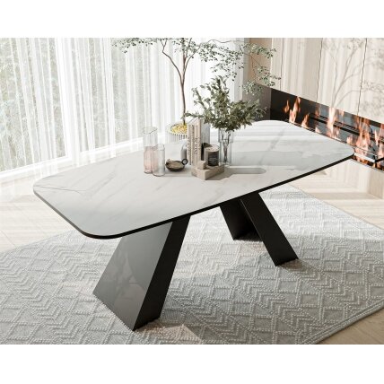 Išskleidžiamas stalas ZENITH su metalinėmis kojomis Spalvos: Juoda / marmuras bianco, Plotis: 160 cm 3