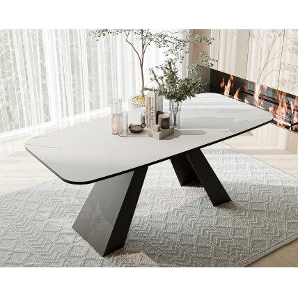 Išskleidžiamas stalas ZENITH su metalinėmis kojomis Spalvos: juoda / arktinė balta, Plotis: 180 cm 2