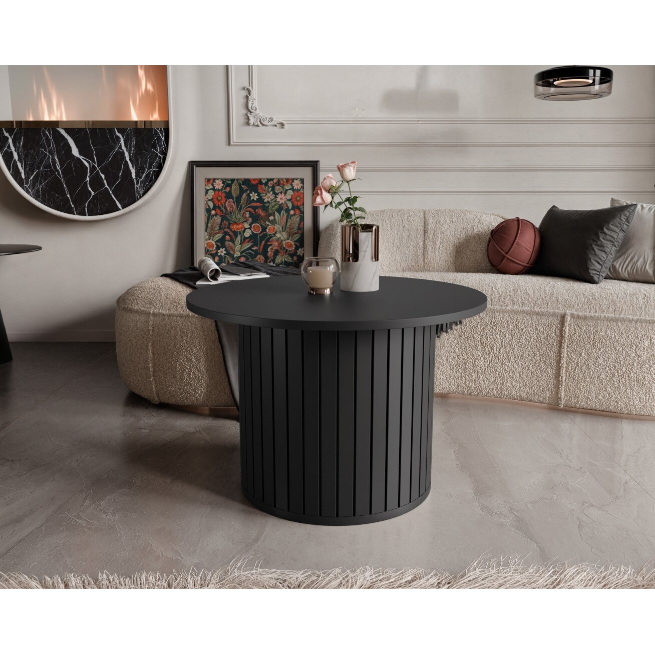 Rifliuotas apvalus kavos staliukas SENTO II Spalvos: Juoda 3
