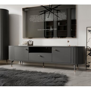 Rifuota TV spintelė SENTO 180 cm su stalčiumi Spalvos: Juoda