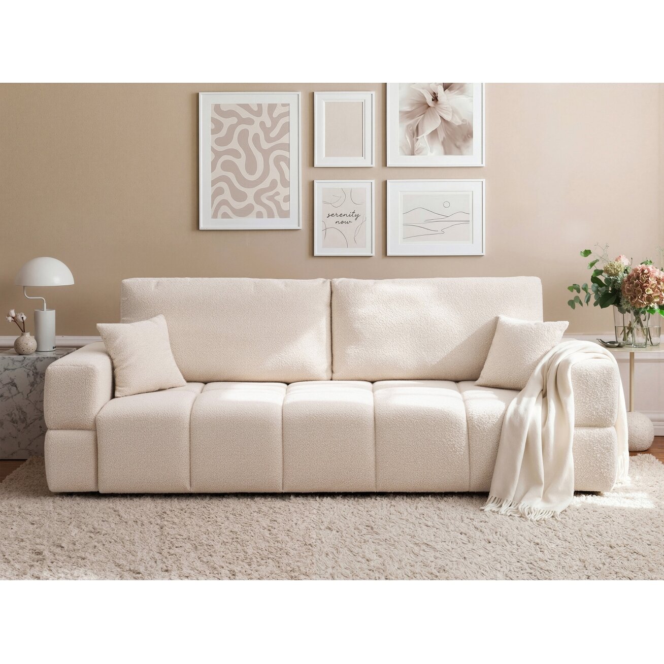 Sofa BUENO su miego funkcija ir patalynės dėže Spalvos: Centaur 01 (Kreminė)